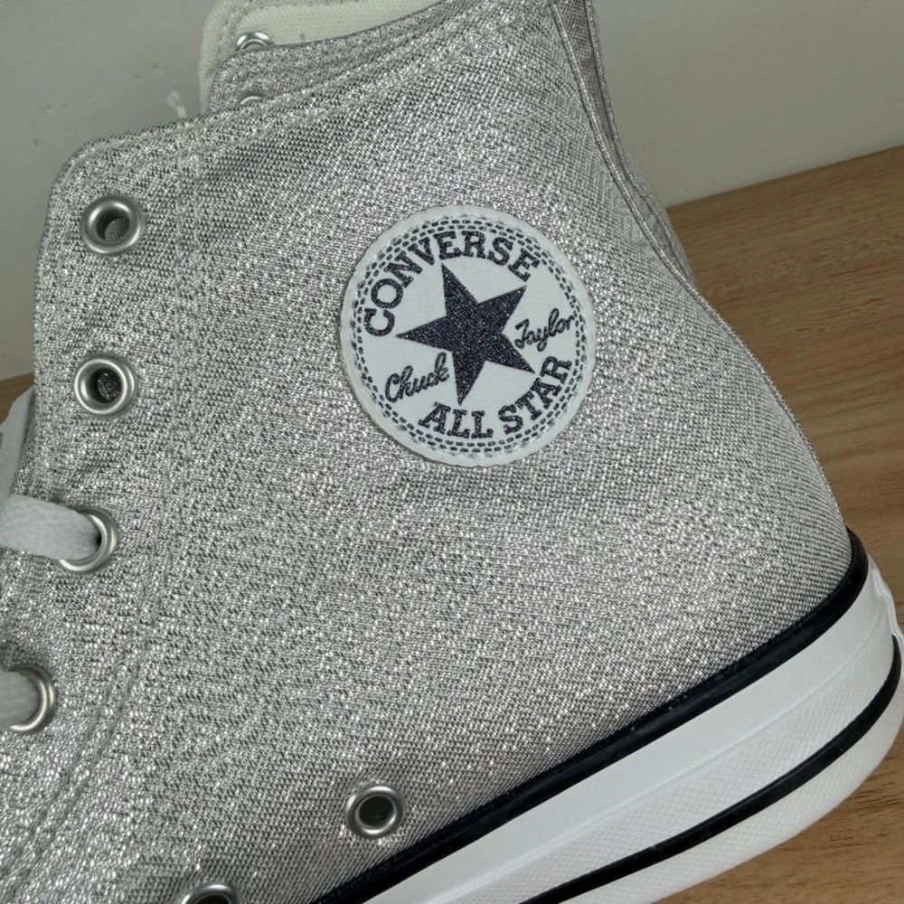 Converse CTAS Hi High Top Kid 7 Silver Chuck Taylor All Star Glitter A17096F